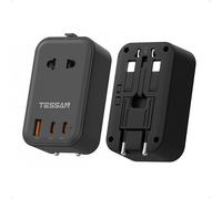 TESSAN Adaptateur Prise Universelle PD 20W, Adaptateur Universel de Voyage avec 2 USB C et 1 USB A, Prise Universelle Voyage pour France USA Anglaise Australie Japon Chine Thaïlande, Noir