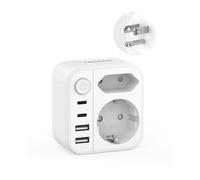 TESSAN Adaptateur Prise USA avec 1 Interrupteur, Adaptateur Prise Americaine avec 2 USB C et 2 USB A, Prise USA pour la France vers Les États Unis, Mexique, Canada, Thailande, Pérou (Type B)