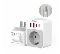 TESSAN Adaptateur Prise USA Pliable avec PD 20W, Adaptateur France vers USA avec 2 USB C et 2 USB A, Prise Americaine pour US, Canada, Thaïlande, Mexique, Type B