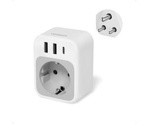 TESSAN Adaptateur Voyage Inde, Adaptateur Prise Sri Lanka avec 1 USB C 2 USB A, 2500 W Prise Electrique Sri Lanka, Type D vers Népal, Maldives, Pakistan, Soudan, Ghana, Pakistan, Bangladesh
