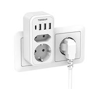 TESSAN Chargeur Multiple avec Prise Euro et 4 USB, Multiprise Electrique 3600W pour Bureau, Maison, Compatible Phone, Pad, Blanc