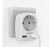 TESSAN Chargeur USB 1 Sortie AC avec 2 Ports USB, Prise Multiple 4000W, Adaptateur Secteur Compatible avec Phone, Conivent pour Bureau, Maison, Blanc