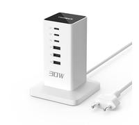 TESSAN Chargeur USB C Multiple 30 W avec 6 Ports, Prise USB C, Station de Charge avec Câble de 2 m, Compatible avec Les Téléphones Mobiles, Tablettes et Ordinateurs Portables