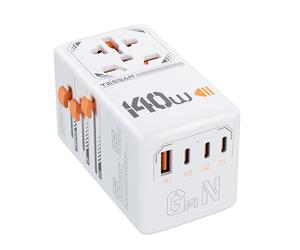 TESSAN GaN Adaptateur Prise Universelle, Charge Rapide 140W, Chargeur Universel de Voyage avec 3 USB C et 1 USB A, Adaptateur Internationale pour Japon, USA, Australie, Anglaise
