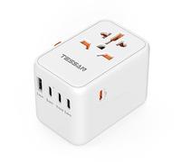 TESSAN GaN III Adaptateur Prise Universelle, Charge Rapide 65W, Adaptateur Universel de Voyage avec 1 USB A et 3 USB C, Prise Internationale vers Anglaise USA Japon Australie Thailande
