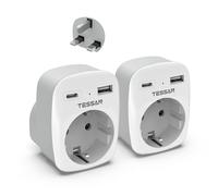 TESSAN Lot de 2 Adaptateur Prise Anglaise, 3 en 1 Adaptateur Type G avec USB C et USB A, Adapteur Prise Anglais 3250 W, Chargeur UK pour Irlande Malte Écosse Dubaï Malaisie