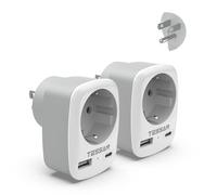 TESSAN Lot de 2 Adaptateur Prise USA, 3 en 1 Adaptateur Prise France vers USA 1250 W, Adapter Canada avec USB C et USB A, Chargeur Americain pour Philippines, Mexique, Thailande, Pérou