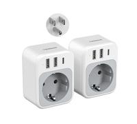 TESSAN Lot de 2 Adaptateur Prise USA, 4 en 1 Adaptateur Prise Americaine avec USB C et 2 USB A, Adapter Americaine 1875 W, Adapter France vers USA, Type B pour Thaïlande Canada Mexique