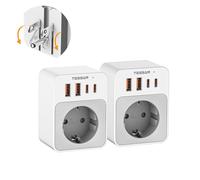 TESSAN Lot de 2 Adaptateur Prise USA, Adaptateur Prise Canada France Pliable avec 2 USB C et 2 USB A, Charge Rapide 20W, Type B pour Americaine Mexique Thailande Colombie France