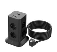 Tessan Multiprise 3600 W verticale 8 prises + 3 USB Interrupteur Rallonge 5 m Noir