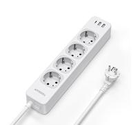 TESSAN Multiprise avec 4 Prises et 3 Ports USB, 7 en 1 Bloc Prise 2500W avec Rallonge Electrique 2M et Interrupteur, pour Phone, Pad, Domicile, Bureau, Gris