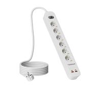 TESSAN Multiprise avec Interrupteur, Multiprise 6 Prises avec 2 USB C (20W) et 2 USB A, Prise Multiple avec Rallonge Électrique 5M, Multi Prise à Fiche Plate pour Bureau Studio Cuisine