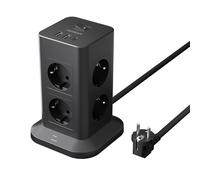 TESSAN Tour Multiprise 8 Sortie AC avec 3 USB, Prise Multiple avec Interrupteur, Parafoudre et Surtension avec Rallonge Electrique 2 Mètre, 3600W Adaptateur Secteur pour Maison, Bureau, Noir
