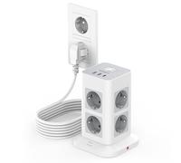 TESSAN 11 en 1 Multiprise avec Interrupteur, Prise Multiple 8 Sorties AC avec 3 USB, Parafoudre et Surtension avec Rallonge Electrique 3M, 3600W Tour Multiprise pour Maison, Bureau, Gris