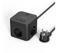 TESSAN Multiprise avec USB C PD 20W Chargeur Rapide, Multiprise Cube 3 Prises avec 4 USB, 3680W avec Interrupteur et Rallonge Electrique 1,5M pour Bureau, Noir