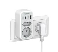 TESSAN Multiprise Murale 2 Sortie AC avec 4 USB, Chargeur USB 3600W, 6 en 1 Prise Multiple Européennepour, Adaptateur Secteur pour Phone et Appareils Ménagers, Gris