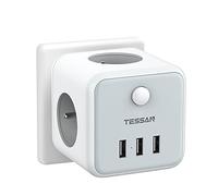 TESSAN Multiprise Murale 3 Française avec 3 Ports USB, 6 en 1 Prise Multiple avec Interrupteur, Chargeur Adaptateur Secteur 2500W pour Domicile, Bureau, Gris
