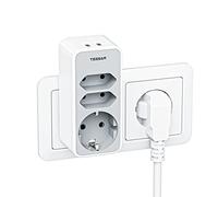 TESSAN Multiprise Murale 3 Sortie AC et 2 Ports USB, 5 en 1 Prise Électrique Compatible avec Phone, Pad, Secteur USB C Convient pour Bureau, Domicile, Gris