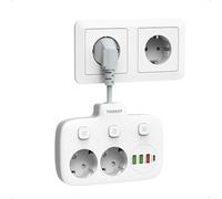 TESSAN Multiprise Murale avec 2 Prises AC e 4 USB (USB C PD 20W MAX), Une Multiprise avec 3 Interrupteurs Indépendants, 4000W Prise Electrique pour Fixation au Mur dans Salon, Chambre ou Bureau