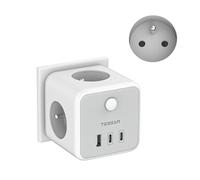 TESSAN Multiprise Murale Française 3 Sortie AC et 3 Ports USB, 6 en 1 Prise Multiple avec Interrupteur, Adaptateur Secteur 2500W, Prise Électrique Conivent pour Cuisine, Bureau, Maison, Gris