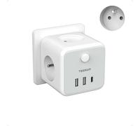 TESSAN Multiprise Murale Française 3 Sortie AC et 3 Ports USB, 6 en 1 Prise Multiple avec Interrupteur, Prise Électrique, Adaptateur Secteur 2500W Conivent pour Cuisine, Bureau, Maison, Gris