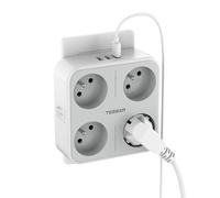 TESSAN Multiprise Murale Française 4 Sortie AC avec 3 Ports USB, 7 en 1 Prise Multiple avec Interrupteur, Adaptateur Secteur 4000W pour Domicile, Bureau, Gris