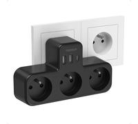 TESSAN Multiprise Murale USB C, 6 en 1 Chargeur 15W avec 3 AC et 3 Ports USB, Prise Multiple 4000W Max, Bloc Prise Murale pour Maison Cuisine Bureau, Compatible Mobiles et Portables, Multiprise Noire