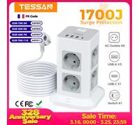 TESSAN Multiprise tour 8 voies avec ports USB 1 Type C, câble d'extension 2M, prise UE, prise électrique verticale avec interrupteur 1 USB C (white)