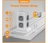 TESSAN Multiprise tour, protection contre les surtensions, adaptateur multiprise avec 8 prises secteur et 4 ports USB pour la