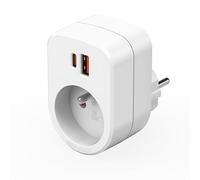 TESSAN Multiprise USB C, Multiprise Murale avec 2 USB, 3 en 1 Prise Multiple Charge Rapide PD20W, Adaptateur Secteur Prise Electrique Triplette Compatible pour Téléphones, Domicile, 3680W, Blanc