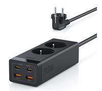 TESSAN Multiprise USB C PD 30W, GaN Charge Rapide, Prise Multiple avec 4 Ports, 2 Prises et Rallonge Electrique 2M, Parafoudre 3600W 16A, 6 en 1 Bureau, Noir