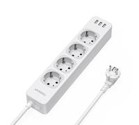 TESSAN Multiprise USB Secteur avec 4 Sortie AC et 3 Ports USB, Prise Multiple 2500W avec Interrupteur et Rallonge Electrique 2M, Convient pour Bureau, Maison, Gris