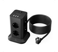 TESSAN Parafoudre Tour Multiprise avec Interrupteur, Rallonge Electrique 5m | Prise Multiple Parafoudre et Surtension, 3600W, 8 Prises Secteur, 3 USB-A & 1 USB-C, Pour Maison Bureau, Noir