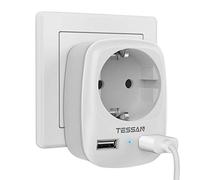 TESSAN Prise Murale 4000W 3 en 1 Chargeur Secteur USB, Gris | 2 Ports USB et 1 Sortie AC, Adaptateur Secteur Triplette, Compatible Téléphones Domicile