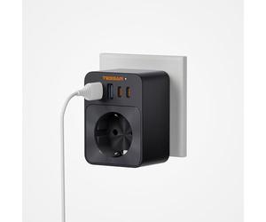 TESSAN Prise USB 30W, Multiprise pour Prise, 3600W Adaptateur avec 4 USB, Chargeur de d'alimentation pour Téléphone et Appareils Électroménagers, Adaptateur Multiprise, Noir