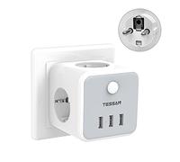TESSAN Prises Murales avec USB C, Chargeur Cubique 6 en 1, Multiprise Murale avec Interrupteur, Triple Multiprise avec 3 Ports USB, Compatible avec Téléphone, Tablette et Bureau, Grey