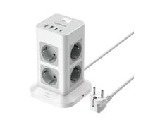 TESSAN Tour Multiprise 8 Sorties AC avec 4 USB (2A2C), Multiprise avec Interrupteur Rallonge Electrique 2m, Prise Multiple 3600W Parafoudre et Surtension, Convient pour Maison, Bureau, Gris