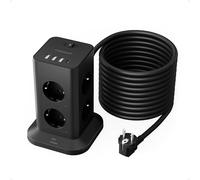 TESSAN Tour Multiprise 8 Sorties AC avec 4 USB (3A1C), Multiprise avec Interrupteur Rallonge Electrique 10m, Prise Multiple 3600W Parafoudre et Surtension, Convient pour Maison, Bureau, Noir