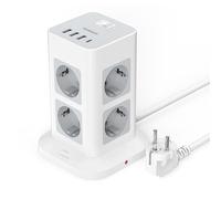 TESSAN Tour Multiprise 8 Sorties AC avec 4 USB (3A1C), Multiprise avec Interrupteur Rallonge Electrique 2m, Prise Multiple 3600W Parafoudre et Surtension, Convient pour Maison, Bureau, Gris