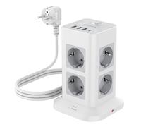 TESSAN Tour Multiprise 8 Sorties AC avec 4 USB (3A1C), Multiprise avec Interrupteur Rallonge Electrique 3m, Prise Multiple 3600W Parafoudre et Surtension, Convient pour Maison, Bureau, Gris