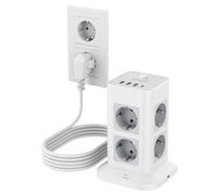 TESSAN Tour Multiprise 8 Sorties AC avec 4 USB (3A1C), Multiprise avec Interrupteur Rallonge Electrique 5m, Prise Multiple 3600W Parafoudre et Surtension, Convient pour Maison, Bureau, Gris