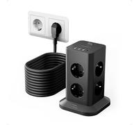 TESSAN Tour Multiprise 8 Sorties AC avec 4 USB, Parafoudre et Surtension avec Interrupteur et Rallonge Electrique 10M, Prise Multiple 3600W, Adaptateur Secteur pour Cuisine, Bureau, Noir