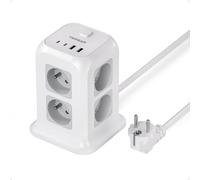 TESSAN Tour Multiprise 8 Sorties AC Françaises avec 4 USB (2A2C), Multiprise avec Interrupteur Rallonge Electrique 2m, Prise Multiple 4000W Parafoudre et Surtension, Convient pour Bureau, Gris