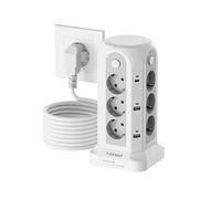 TESSAN Tour Multiprise avec Interrupteur, Prise Multiple avec 6 USB (4A2C) et 12 Prises, Rallonge Electrique 5m, Multiprise Parafoudre et Surtension pour Bureau Maison, 2500W, Gris