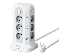 TESSAN Tour Multiprise avec Interrupteur, Prise Multiple avec 6 USB (4A2C) et 12 Prises, Rallonge Electrique 2m, Multiprise Parafoudre et Surtension pour Bureau Maison, 2500W, Gris