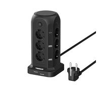TESSAN Tour Multiprise avec Interrupteur, Prise Multiple avec 6 USB (4A2C) et 12 Prises, Rallonge Electrique 2m, Multiprise Parafoudre et Surtension pour Bureau Maison, 2500W, Noir