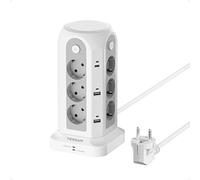 TESSAN Tour Multiprise avec Interrupteur, Prise Multiple avec 6 USB (4A2C) et 12 Prises, Rallonge Electrique 2m, Multiprise Parafoudre et Surtension pour Bureau Maison, 3680W, Gris