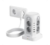 TESSAN Tour Multiprise avec Interrupteurs, Rallonge Electrique 2M, Prise Multiple 3680W avec 8 Sorties AC et 5 Ports USB (2A3C), Multiprise Parafoudre et Surtension pour Bureau et Maison, Gris