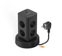 TESSAN Multiprise avec USB C, 8 Sortie AC Tour Multiprise avec Rallonge Electrique Rétractable de 2M, Prise Multiple 2500W, Prise avec Interrupteur pour la Maison, Le Bureau et L'école, Noir