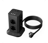 TESSAN Tour Multiprise Parafoudre et Surtension 8 Sortie AC avec 4 USB, Prise Multiple 3600W avec Interrupteur et Rallonge Electrique 2 Mètres, Convient pour Maison, Bureau, Noir